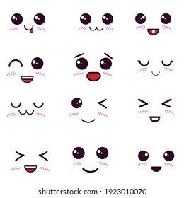 Cartoon face emojis with emotions.