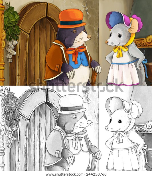 Cartoon Fairy Tale Scene Mole Mouse Stock Illustration 244258768