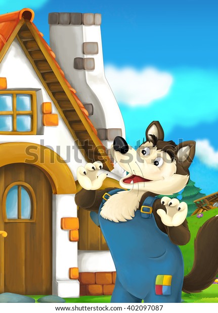 Cartoon Fairy Tale Scene Wolf Illustration Stock Illustration 402097087 ...