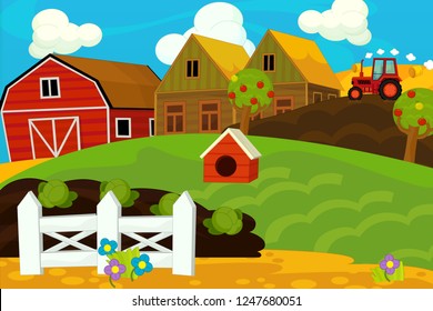 Happy Colorful Farm Scene Illustration Children Stock Illustration ...