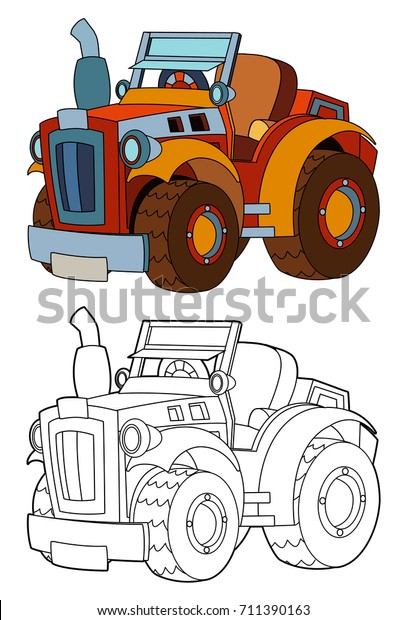 cartoon farm tractor - isolated coloring page -\
illustration for\
children