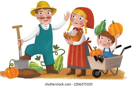 Cartoon Farmer Characters Father Son Wife ?????????????? 2206375103 ... image