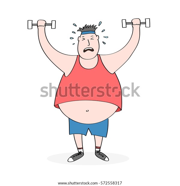 Cartoon Fat Man Lifting Weights Stock Illustration 572558317 | Shutterstock