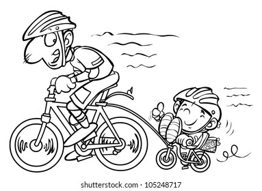 Fox Cyclists Cartoon Vector Illustrationcoloring Isolated Stock-vektor