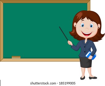 Cartoon Female Teacher Standing Next Blackboard Stock Vector (Royalty ...