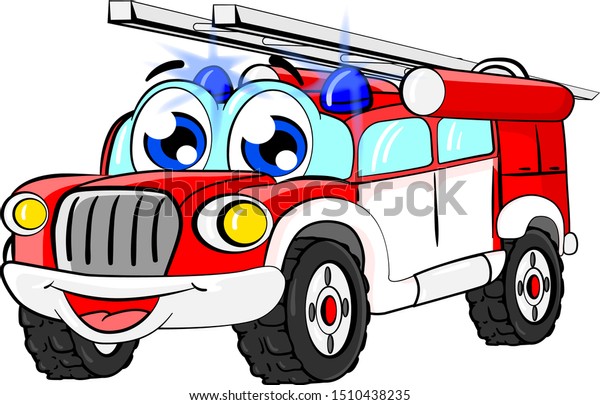 Cartoon\
fire engine car isolated on white\
background.