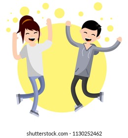 Cartoon Flat Illustration Two People Happily Stock Illustration ...