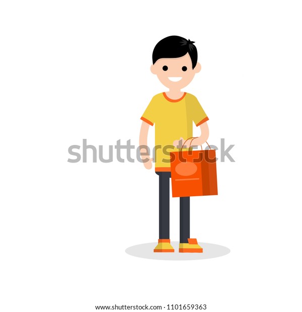 Cartoon Flat Illustration Young Guy Orange Stock Illustration