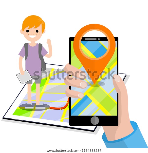 Cartoon Flat Illustration Young Redhair Tourist Stock Illustration