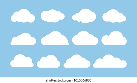 Cartoon flat set of white clouds isolated on blue background. Abstract element concept. illustration - Shutterstock ID 1015866880