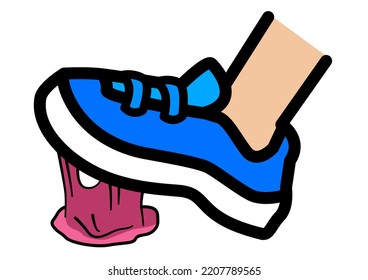 A Cartoon Of Foot Stepping On Chewing Gum