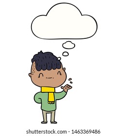cartoon friendly boy with thought bubble