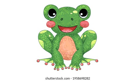 Cartoon Frog Drawing  cute animal oil pastel drawing crayon doodle for children book illustration  poster  wall painting 