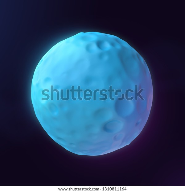 Cartoon funny blue planet or meteor in\
space. 3d\
illustration.