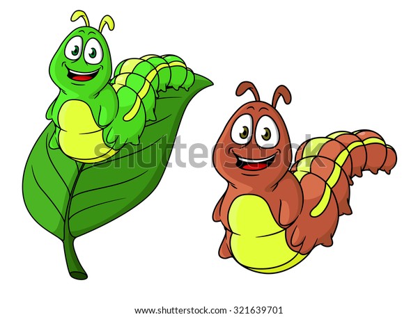 Cartoon Funny Caterpillar Characters Two Variations Stock Illustration