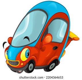 Cartoon Funny City Car Small Sedan Isolated Illustration For Children