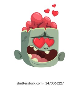 Cartoon funny green zombie  in love. Halloween character illustration