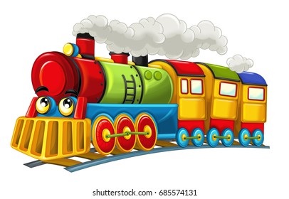 Cartoon Funny Looking Steam Train Isolated Stock Illustration 687981655