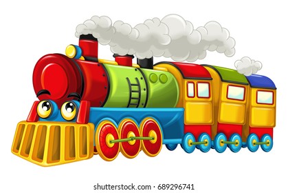 Cartoon Funny Looking Steam Train Isolated Stock Illustration 687981649