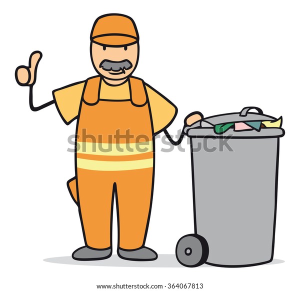 Cartoon Garbageman Trash Can Holding Thumbs Stock Illustration ...
