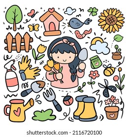 Cartoon Gardening in Kawaii Doodle Style