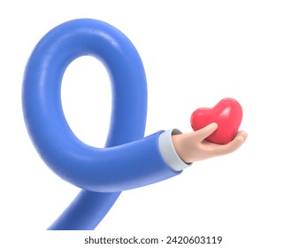 Cartoon Gesture Icon Mockup.3d icon red heart in hand.Realistic illustration of donation,love or charity for social media,3D rendering on white background.long arms concept.
 - Powered by Shutterstock