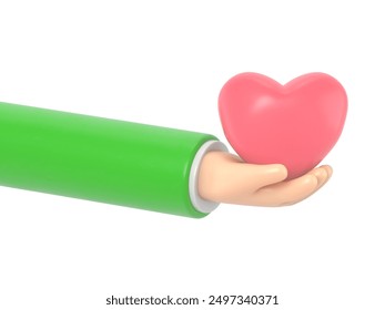 Cartoon Gesture Icon Mockup.3d icon red heart in hand.Realistic illustration of donation, love or charity for social media, 3D rendering on white background. - Powered by Shutterstock