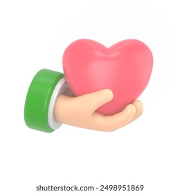 Cartoon Gesture Icon Mockup.3d icon red heart in hand.Realistic illustration of donation,love or charity for social media,3D rendering on white background. - Powered by Shutterstock