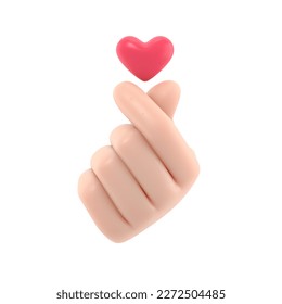 Cartoon Gesture Icon Mockup.Stylized Cartoon 3D Rendering Hand Gesture Represents the Finger Heart Symbol, a Message of Love.3D rendering on white background.
 - Powered by Shutterstock