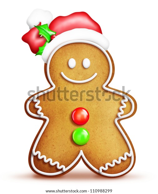 Cartoon Gingerbread Man Santa Hat Stock Illustration 110988299