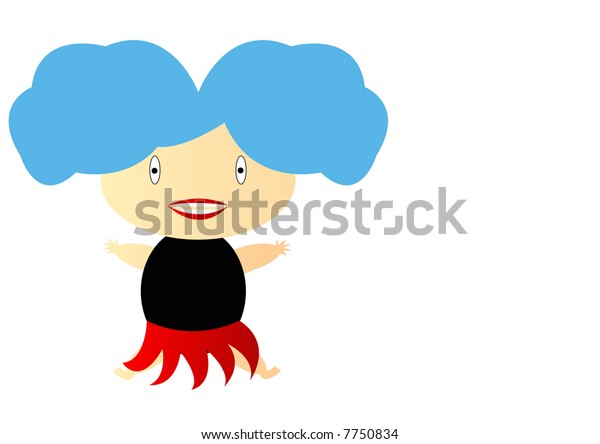 Cartoon Girl Blue Hair Stock Illustration 7750834