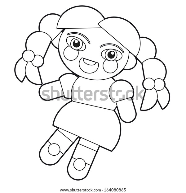 Cartoon Girl Doll Coloring Page Illustration Stock Illustration ...