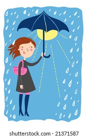 Cartoon Girl Under Rain Stock Illustration 21371587 