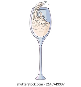 Cartoon Glass Of White Wine On White Background