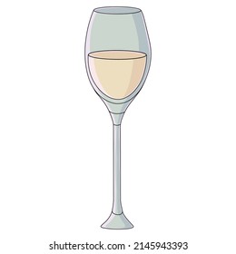 Cartoon Glass Of White Wine On White Background