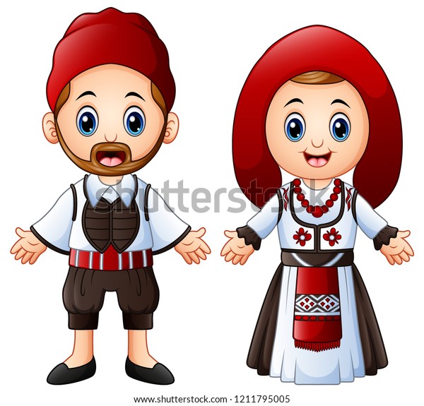 Cartoon Greeks Couple Wearing Traditional Costumes Stock Illustration ...