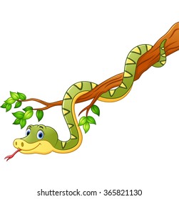 Cartoon Green Snake On Branch Stock Illustration 365821130