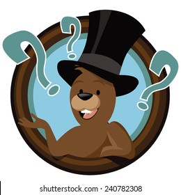 Cartoon groundhog mascot in circle stock illustration