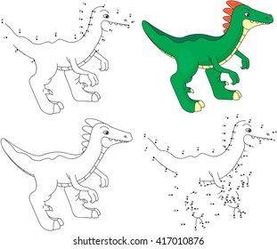 Cartoon Guanlong. Coloring Book And Dot To Dot Educational Game For Kids