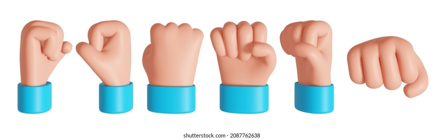 Cartoon hand with clenched fist. Punch or power sign. 3D rendered image.