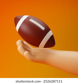 Cartoon hand holding American football isolated over yellow background. 3D rendering. - Powered by Shutterstock