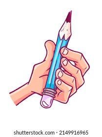 Cartoon Hand Holding Pencil Isolated Drawing