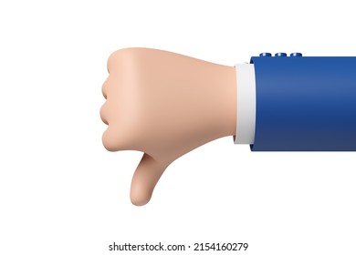 Cartoon Hand Making The Dislike Gesture Isolated On White Background. 3d Illustration.