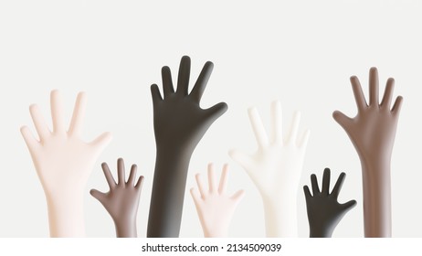 Cartoon hand shows fingers, isolated on white background, Vote for Democracy Concept, 3D rendering.
