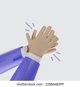 Cartoon Hands Clapping Or Applause With Loud Noise. Business Clip Art Isolated On Gray Background. 3d Illustration.