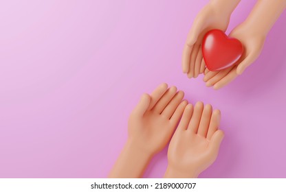 Cartoon Hands holding a red heart on blue background, CSR or Corporate Social Responsibility, health care, family insurance, heart donate concept, world health day, charity donation, 3D render - Powered by Shutterstock