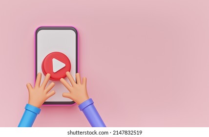 cartoon hands, smartphone and video play button. minimal background with copy space. 3d rendering - Powered by Shutterstock