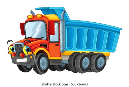 Cartoon Happy Cargo Truck Looking And Smiling - Illustration For Children