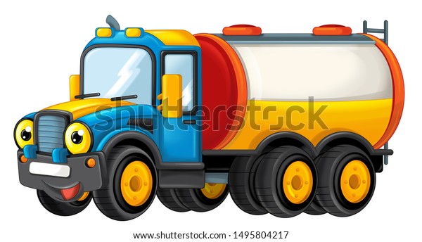 cartoon happy cistern truck isolated on white\
background - illustration for\
children