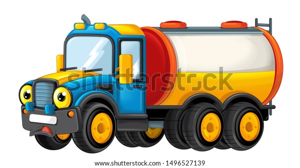 cartoon happy cistern truck sad\
or surprised isolated on white background - illustration for\
children